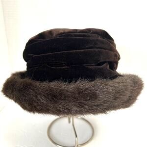 Vintage Frangi Brown Cloche Hat Velvet With Faux Fur Trim